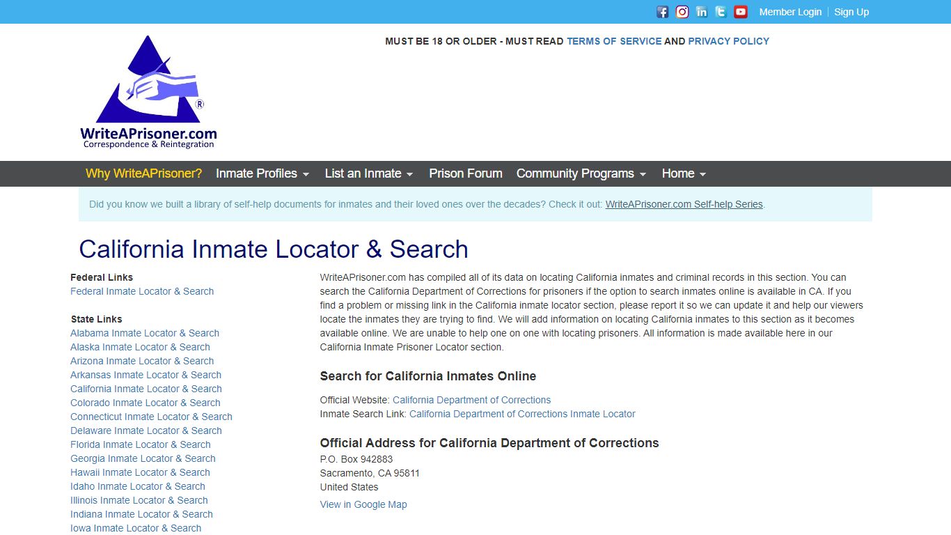 California Inmate Locator & Search | WriteAPrisoner.com